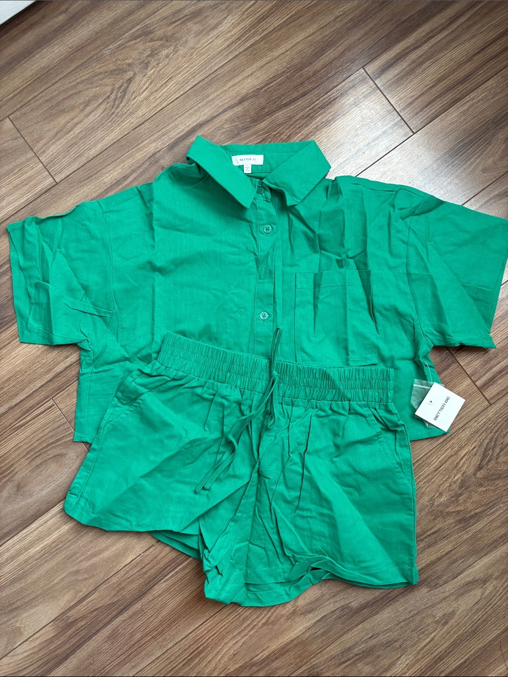 Emerald Green Short Sleeve Button-Down Short Set
